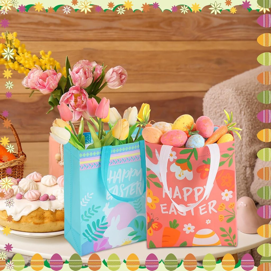 Clysee 12 Pcs Easter Gift Bags 10.2" x 8.3" Non Woven Easter Tote Bags with Handle Large Easter Bulk Treat Bags for Easter Holiday