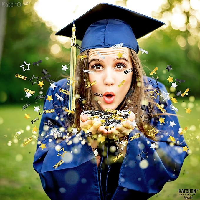 KatchOn, Congrats Grad Graduation Confetti 2025 - Pack of 1000 | Black and Gold Grad Decorations Class of 2025 | Grad Confetti Class of 2025 for Black and Gold Graduation Decorations 2025