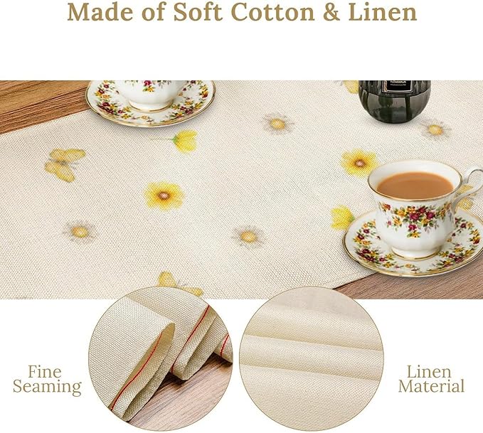 Flower Table Runner, Colorful Watercolor Pink Flower Plants Nature Butterfly Table Runner for Kitchen Dinner Living Room Home Party, 13x70 Inch