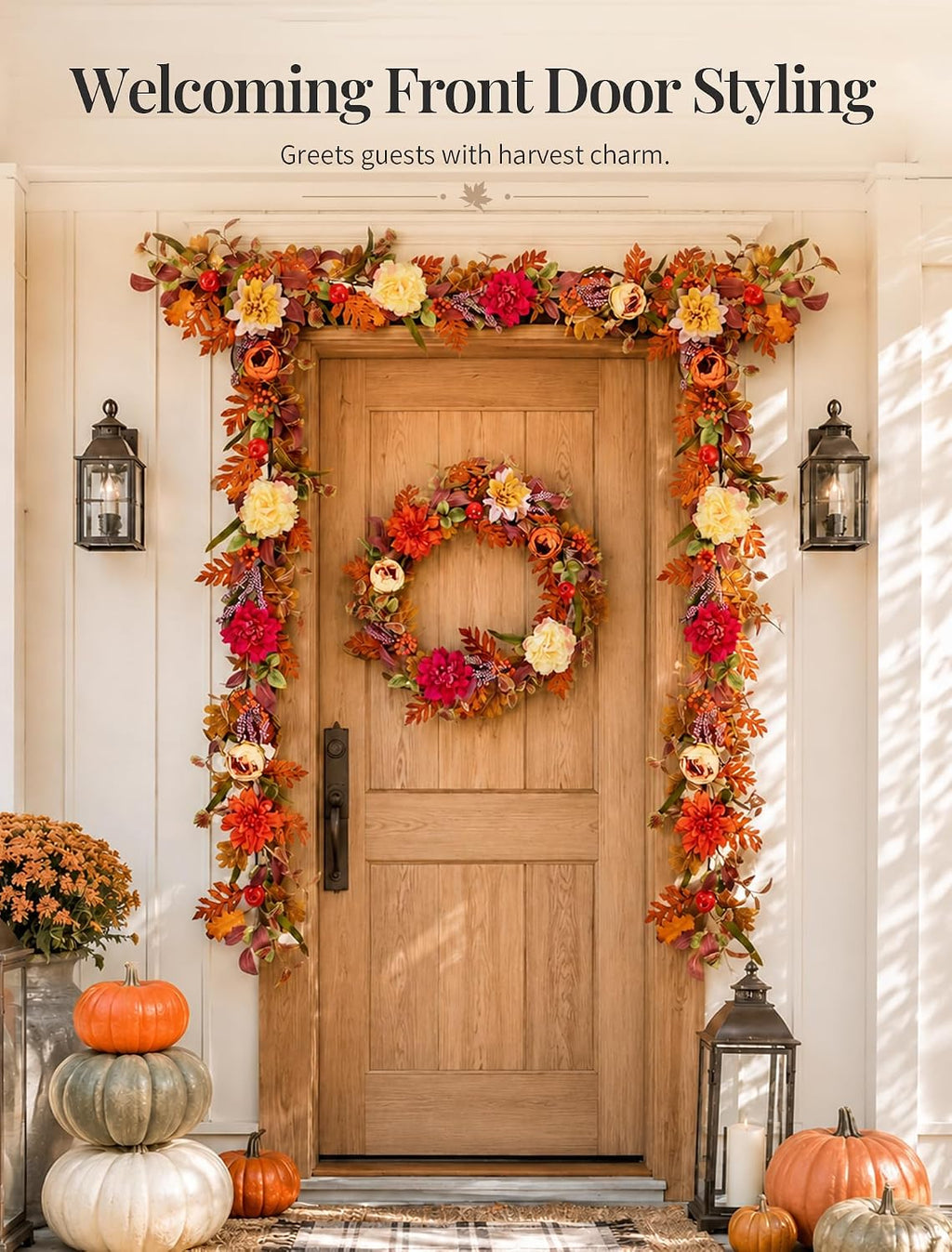 nuptio 6ft fall garland for mantle: fall decor on a desk or shelf