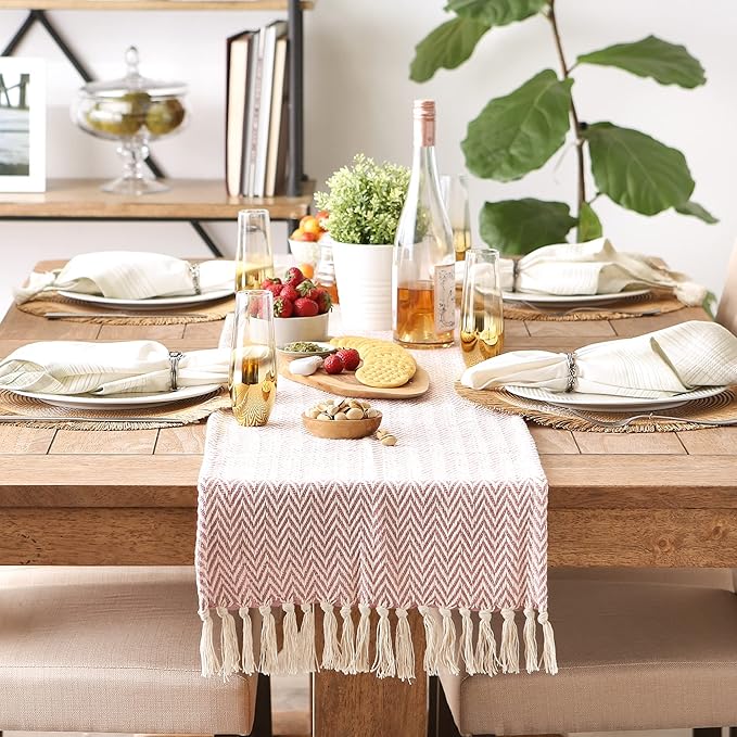 DII Woven Basic Tabletop Collection Chevron Table Runner, 15x72, Pale Mauve