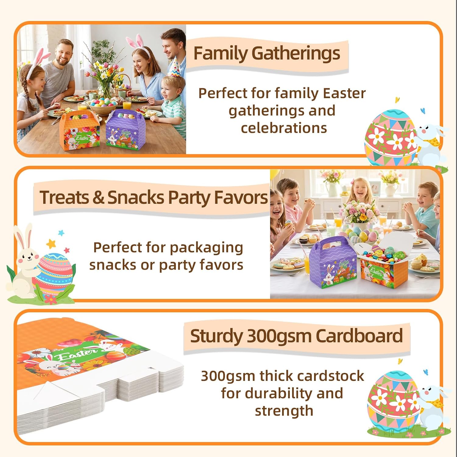DERZIFUN 20 Pack Easter Treat Boxes with Handle, 6.5" x 3.5" x 6.5" Gable Boxes for Party Favors, Candy, Desserts, Easter Decorations