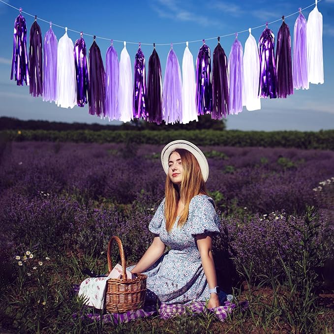 Purple White Lavender Party-Decorations Tassel-Garland - 20pcs Women Girl Birthday Supplies Tassels, Baby Bridal Shower Wedding Engagement Bachelorette Graduation Decor Panduola
