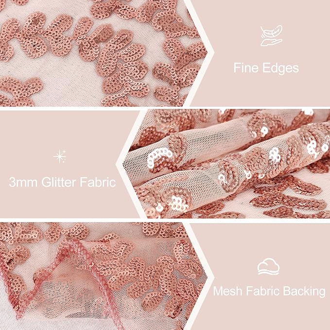 Sequin Table Runners 2 Pieces Rose Gold Flower Table Runners 12x72 Inch Glitter Dining Table Cover for Party Wedding Birthday Reception Banquet Decoration Spring Party Chair Sashes