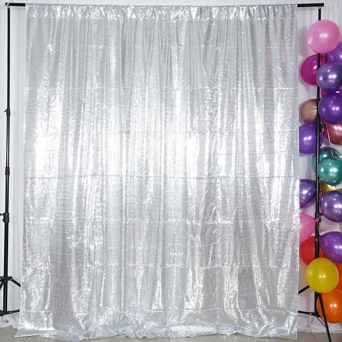 Poise3EHome 7Ft x 7Ft Silver Sequin Backdrop, Glitter Thick Satin Sequin Background Drapes, Sequence Xmas Thanksgiving Backdrop for Wedding Party Holiday Festival Decor