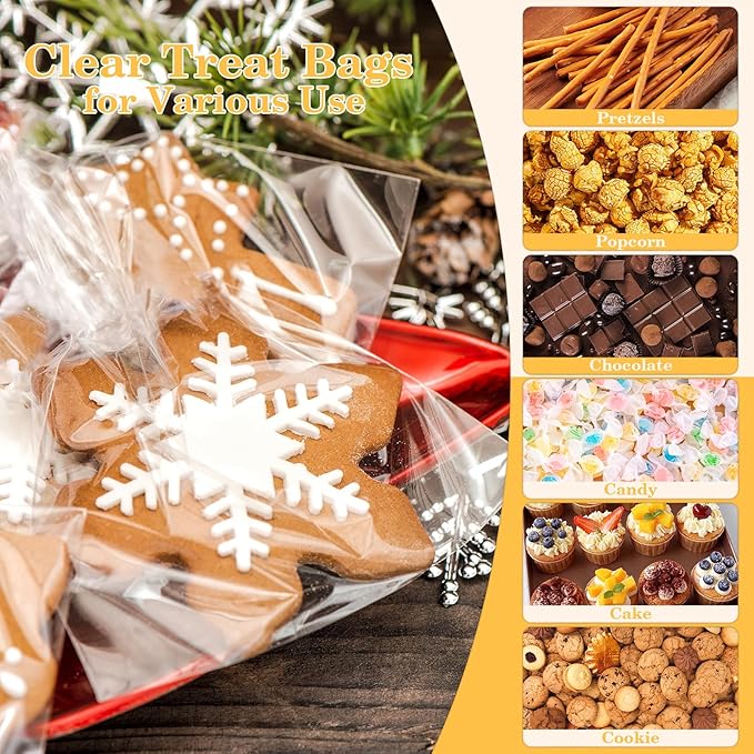 Cidenbio 100 PCS Cellophane Treat Bags, 5x7 In Clear Cellophane Gift Bags with Twist Ties Plastic Goodie Bag for Party Favor Cookie Candy Popcorn Bakery Chocolate Gift Wrapping