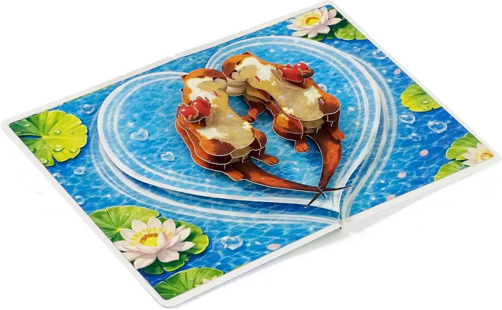CUTPOPUP Otter Couple Pop Up Anniversary Cards, 3D Wedding Anniversary Card for Him Her Wife Husband Mum Dad, Birthday Card, Mothers Day, Happy Valentines Day Cards Romantic US8-AN185US