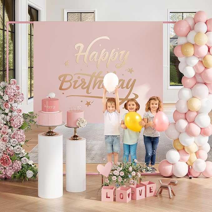 Walensee 7.9FTx6.6FT Pink Wedding Arch Backdrop Stand, Adjustable Square Metal Arch Frame for Ceremony Party Birthday Baby Shower Bridal AnniversaryGarden Balloon Photo Decoration