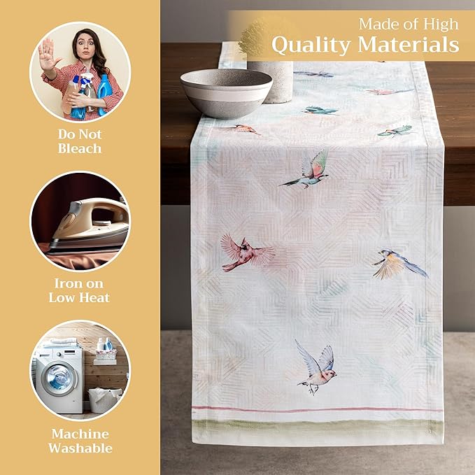 Maison d' Hermine Table Runner 100% Cotton Single Layer Table Runners 108 inches Long Decorative for Home Kitchen Dining Party Wedding Bridal Shower Spring Summer (Flying Birds, 14.50" x 108")