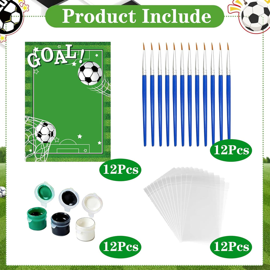 Xvvti 12PCS Soccer Party Favors- DIY Soccer Wood Painting Kits with Art Supplies – Fun Thank You Gifts, Birthday Party& Goodie Bag Stuffers