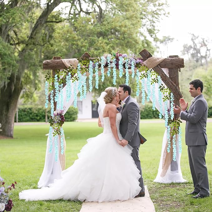 24 Pack Teal Wisteria Hanging Flowers Garland, 3.77 Feet Artificial Flower Vines, Fake Wisteria, Artificial Vines Hanging Garland for Backdrop Outdoor Yard Garden Decor