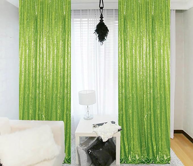 ShinyBeauty 4x10ft Olive Green Sequin Backdrop | 2 Panels Glitter Curtains for Photography, Wedding, Party, and Event Decor
