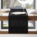 ZeeMart Linen Textured Border Table Runner, 14 x 36 Inch Black, Farmhouse Style Black Table Runners 36 Inches Long, Easy Care Everyday Polyester Table Runner