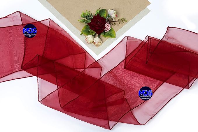 MDS Pack of 200 PCS Organza Chair Sashes Wider Dining Chair Bows Ribbon Tie Back for Wedding Party Birthday Bridal Shower Reception Event Banquet Home Chair Cover Decoration - Maroon