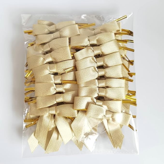 50pcs 2-1/2" Gold Satin Ribbon Bows with Twist Ties for Gift Wrapping Packing Christmas Decoration (Gold)