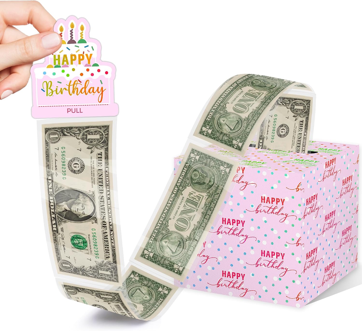 Azbuk Pink Birthday Pull-Out Money Gift Box for Any Age | Happy Birthday Money Box for Cash Gift with Pull Out Cake Card and 35Pcs Bags, A Fun and Loving Way to Offer Cash Gift