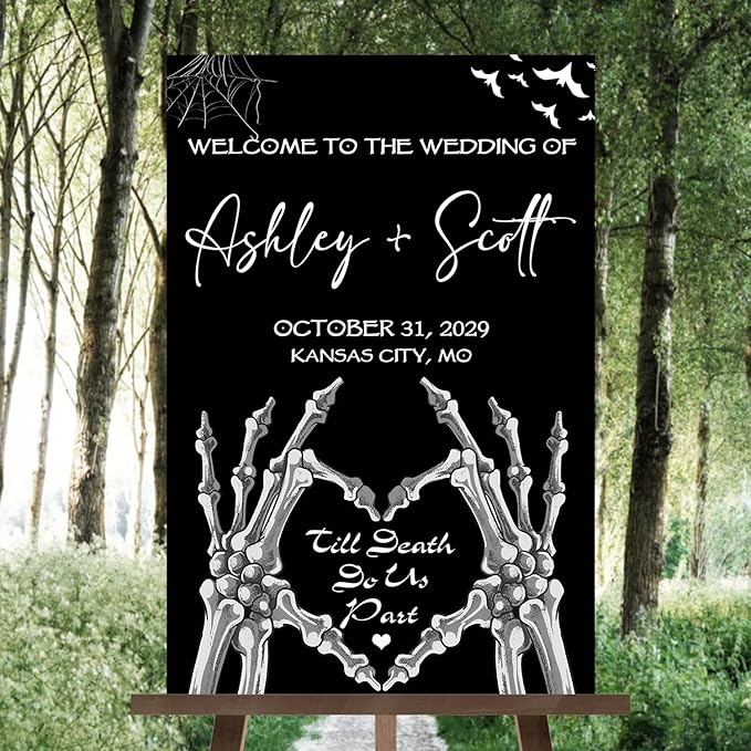 Gothic Halloween Wedding Welcome Sign, Til Death Do Us Part, 4mm Thick Plastic, 12"x18", Ground Stake