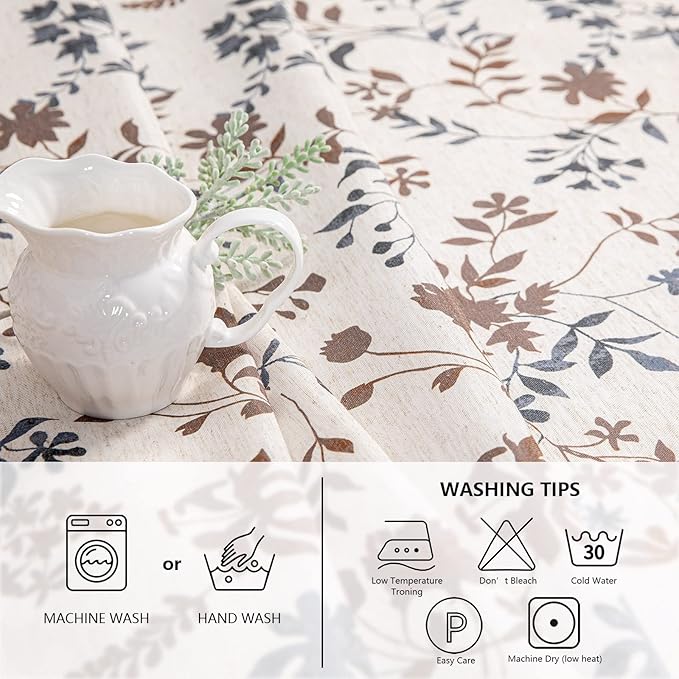 MYSKY HOME Rustic Tablecloth Classic Brown Leaves Printed Linen Fabric Table Cover Waterproof Fabric Tablecloth Farmhouse Decoration 60x102 Inches Rectangle/Oblong for Kitchen Dining and Outdoor Use