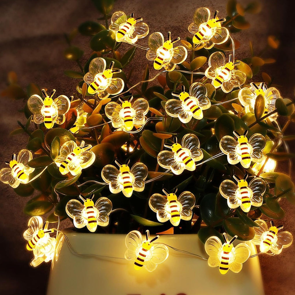 Bee Decor String Lights with Twinkling 10Ft 30Leds Battery Operated Spring Bee Bumble Cottage Core Decor Honey Gifts for DIY, Home, Classroom, Birthday, Party, Wedding, Christmas Tree