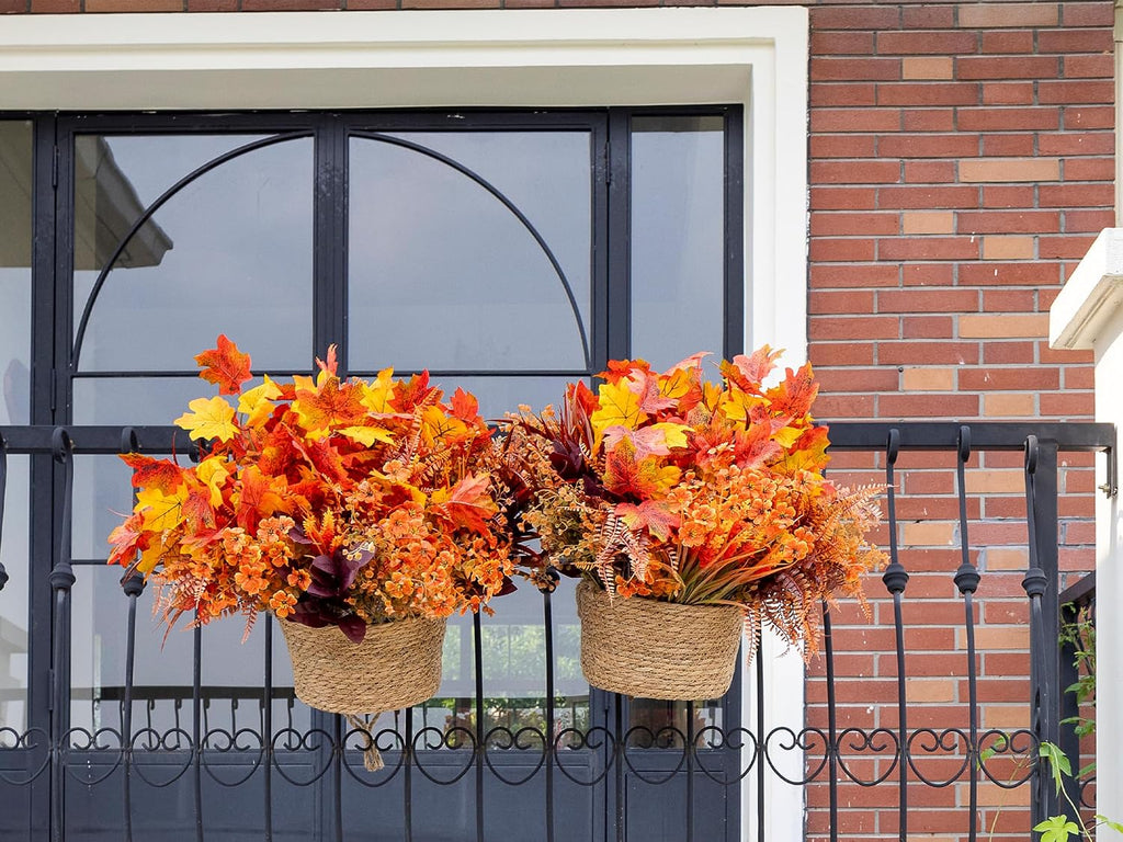 artificial fall flowers outdoors, faux maples & mums, package contents