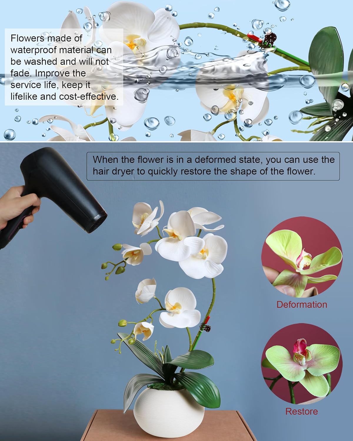 forlaoers tall 17" white real touch orchid artificial, view 9