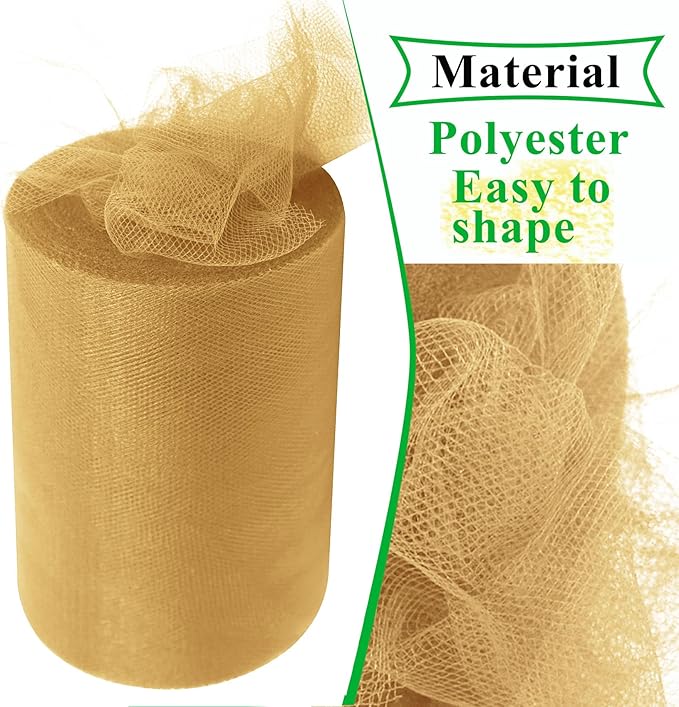 Aztec Gold Tulle Fabric Rolls 6 Inch by 100 Yards (300 feet) Fabric Spool Tulle Ribbon for Christmas Gift Wrapping DIY Tutu Bow Baby Shower Birthday Party Wedding Decorations Craft Supplies