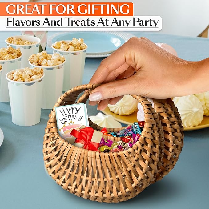 Small Flower Girl Basket Set of 2 – Small Wicker Basket with Handle & Waterproof Lining (6.3" х 5.12" х 3.75") Rustic Style for Wedding Flowers, Sweets & Gifts – Compact, Lightweight & Multifunctional