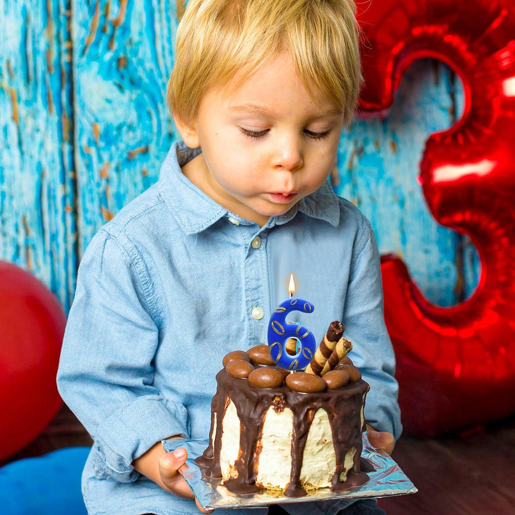 Conelist Number 6 Birthday Cake Candles Blue and Golden Rings Number Candle with Vibrant Designs for Boys & Girls, Theme Birthday Decorations, Cake Toppers for Theme Parties