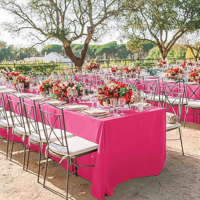 10 Pack Hot Pink Tablecloths for 6 Foot Rectangle Tables 60 x 102 Inch - 6ft Rectangular Bulk Polyester Fabric Table Clothes for Wedding Buffet Party Banquet Reception Restaurant and Camping