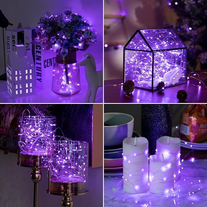 HXWEIYE 12 Pack LED Fairy Lights Battery Operated, 7ft 20LED Purple Mini String Mason Jar Lights, Waterproof Firefly Starry for Indoor Outdoor Halloween Thanksgiving