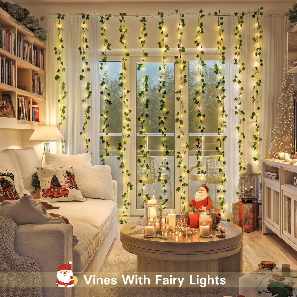 JMEXSUSS Vine Lights for Bedroom, 200 LED Vines Fairy Lights, Artificial Ivy Leaf Light for Wall Curtain Wedding Party Christmas Indoor Decor, 6.5ft x 6.5ft with Remote