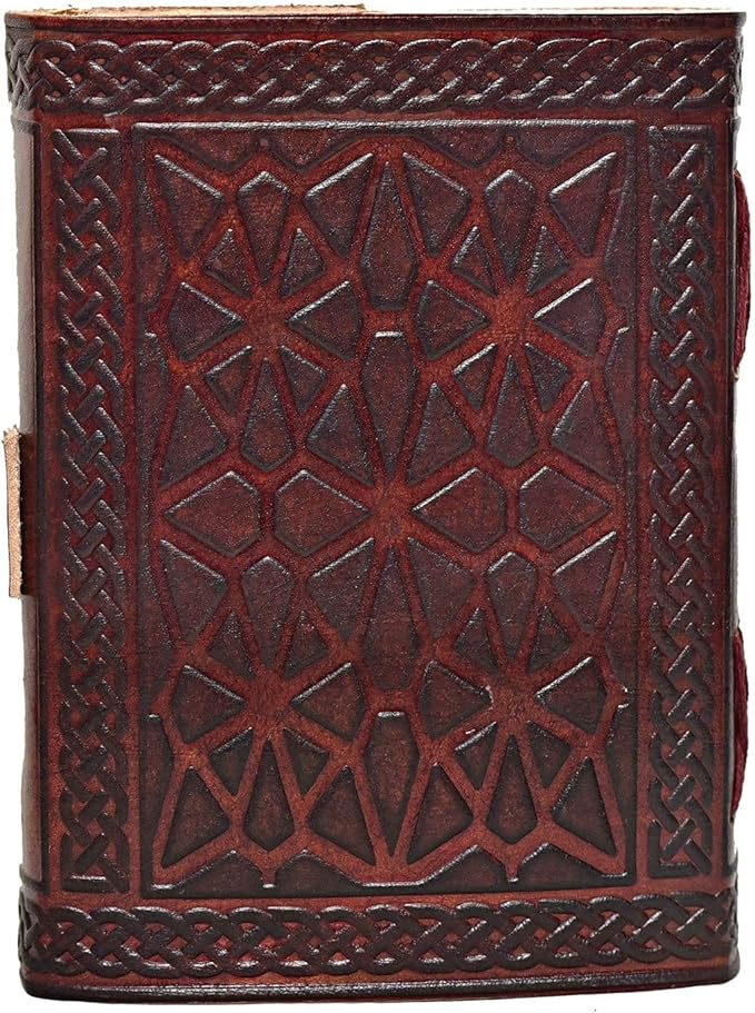 cuero 3 Moon Blue Lapiz Embossed Vintage Leather Journal for Men & Women - 128 Pages, Antique Handmade Deckle Edge Vintage Paper, Leather Journal Writing Notebook Dairy Gift (5 inch by 7 inch, Brown)