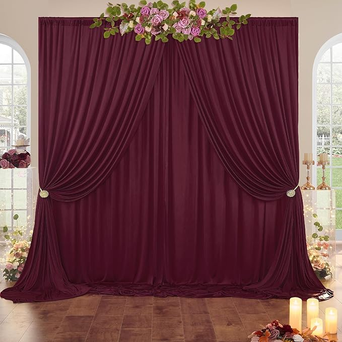 30 ft x 10 ft Wrinkle Free Maroon Backdrop Curtain for Parties, Polyester Burgundy Photo Backdrop Drapes 6 Panels 5x10ft for Baby Shower Wedding Birthday Party Engagement Ceremony Decoration