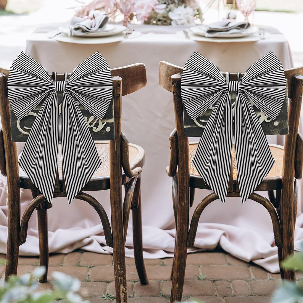 Suncalla Christmas Stripe 2 Pcs Wreath Bows 19.6'' x 11.8'' Large Wreath Sash for Front Door Party Yard Doorway Indoor Outdoor Wall Decoration (Black and White)