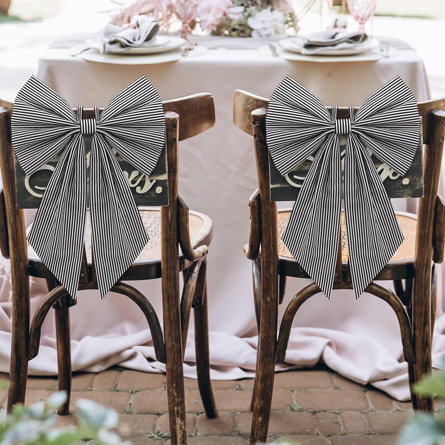 Suncalla Christmas Stripe 2 Pcs Wreath Bows 19.6'' x 11.8'' Large Wreath Sash for Front Door Party Yard Doorway Indoor Outdoor Wall Decoration (Black and White)