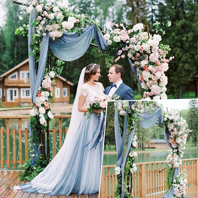 4 Panels Wedding Arch Draping Fabric 28" x 20Ft Wedding Arch Drapes Chiffon Fabric Drape Sheer Backdrop Curtain for Nuptials Party Ceremony Birthday Arbor Drapery Reception Ceiling Decor(Dusty Blue)