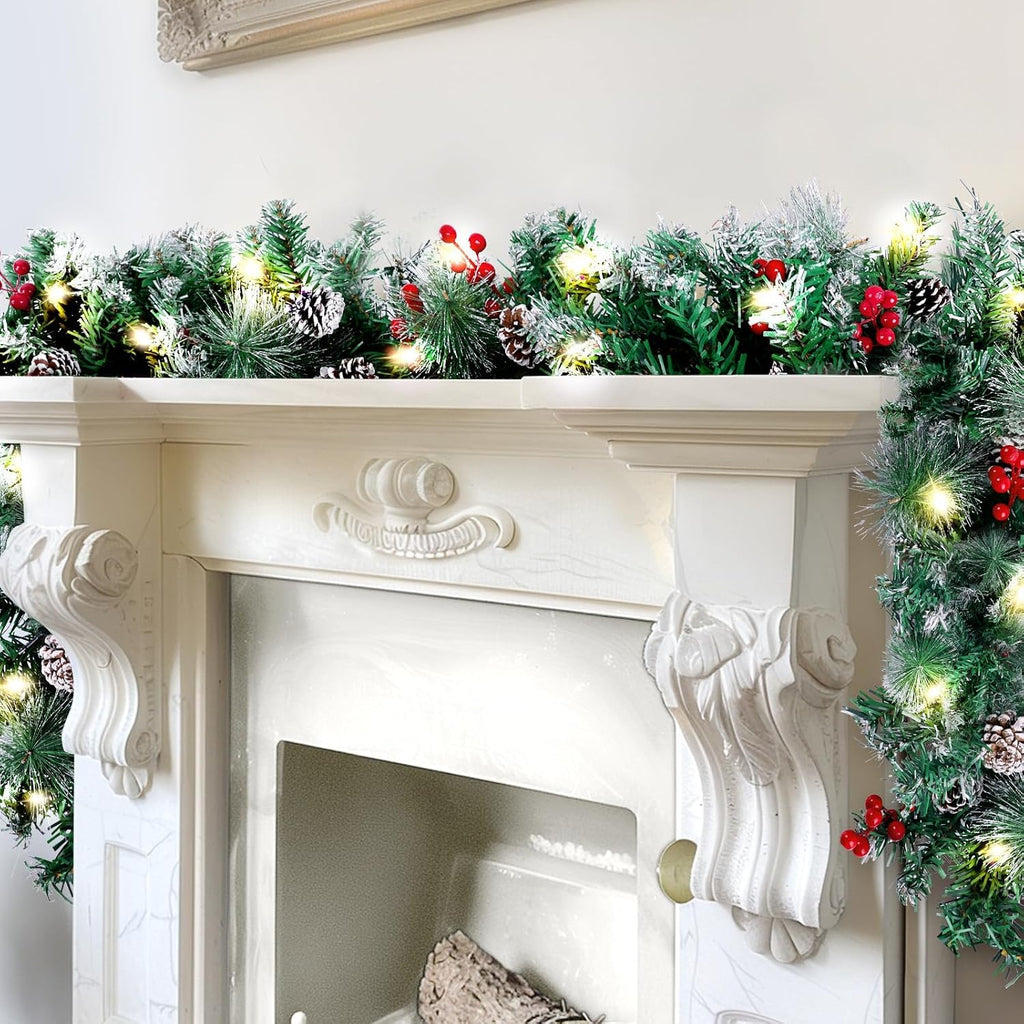 blessedseason 9ft christmas garland with lights, timer artificial, main product view