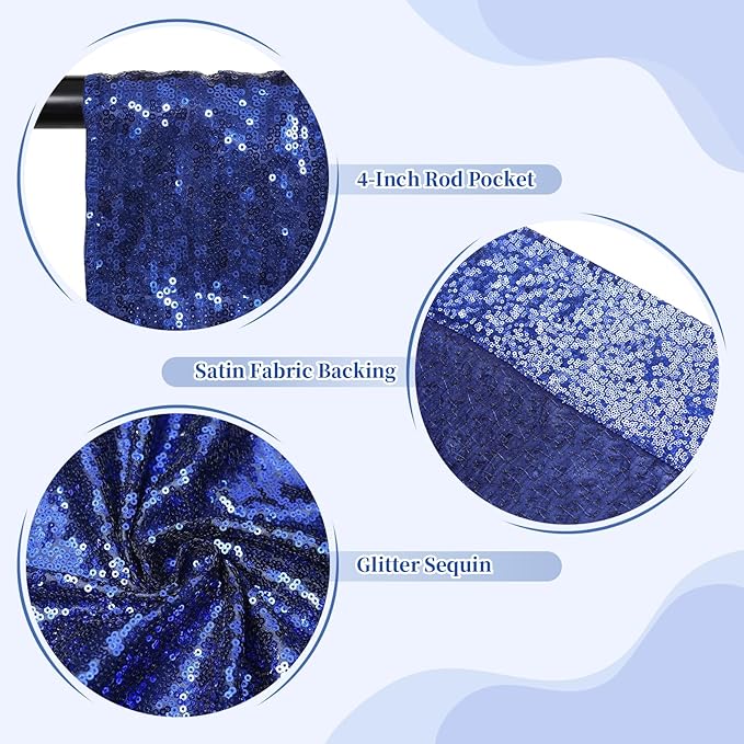 SquarePie Sequin Backdrop Background Curtain Less Transparent Sparkly for Wedding Party 6FT x 8FT Navy Blue