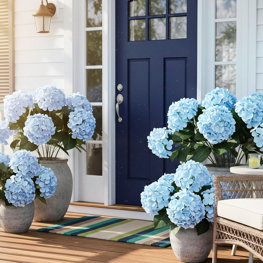 auihiay 6 bundles blue hydrangea artificial flowers for showing dimensions