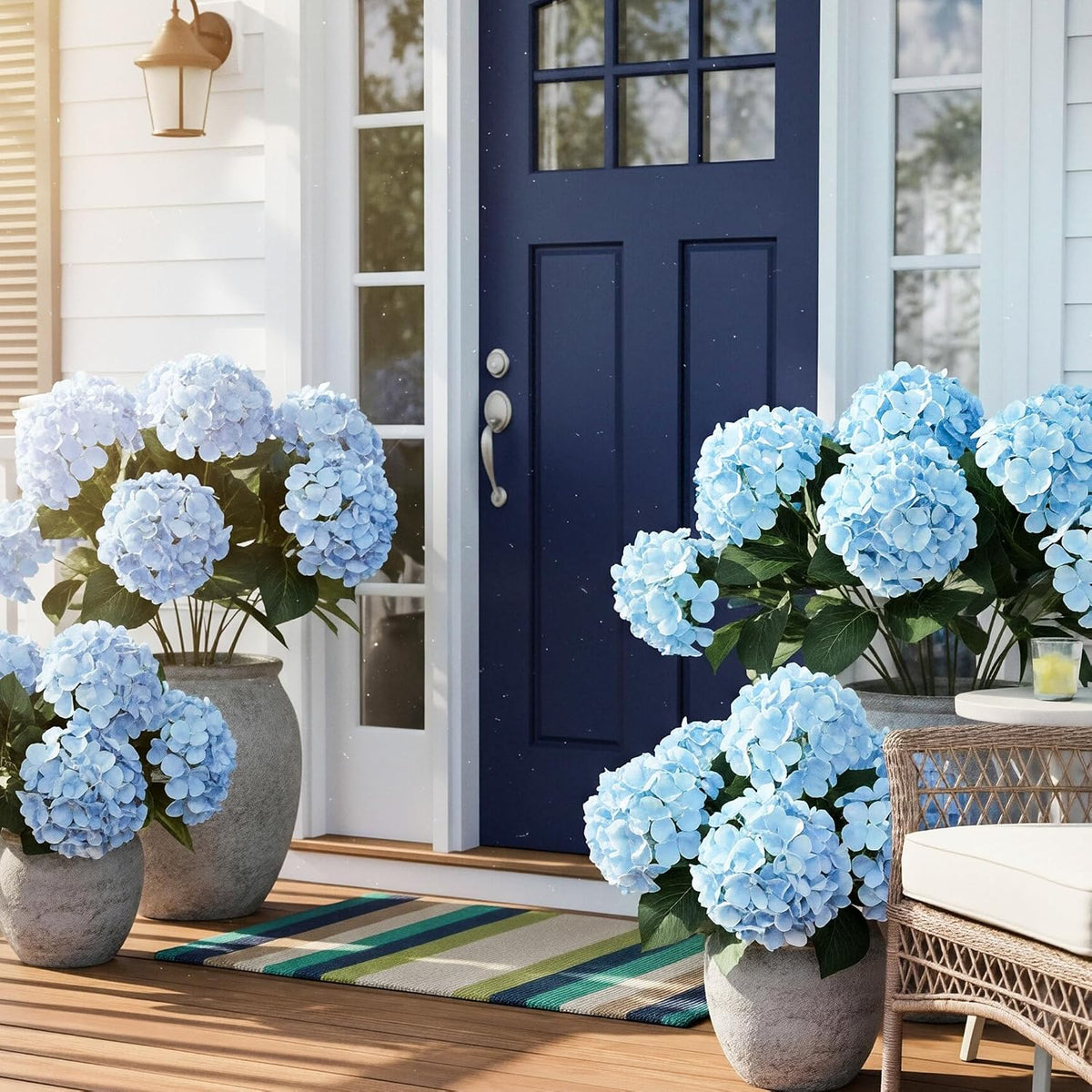 auihiay 6 bundles blue hydrangea artificial flowers for showing dimensions