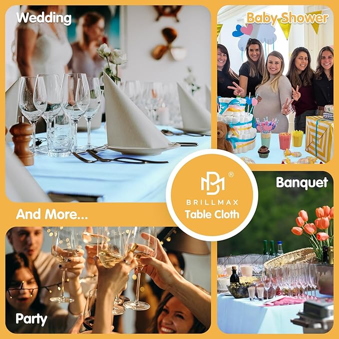 BRILLMAX 8 Pack Light Blue Tablecloths 70 x 120 Inch for 6ft or 8ft Rectangle Tables - Rectangular Bulk Linen Polyester Fabric Washable Cloth Cover for Wedding Reception Banquet Birthday Party