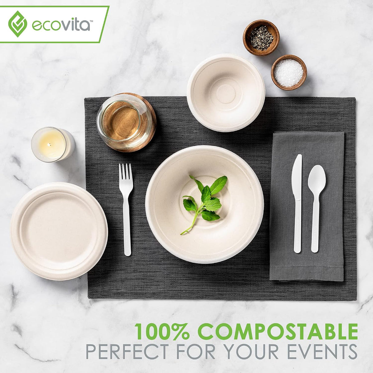 Ecovita 100% Compostable Paper Bowls [32 oz.] – 150 Disposable Bowls Eco Frie...