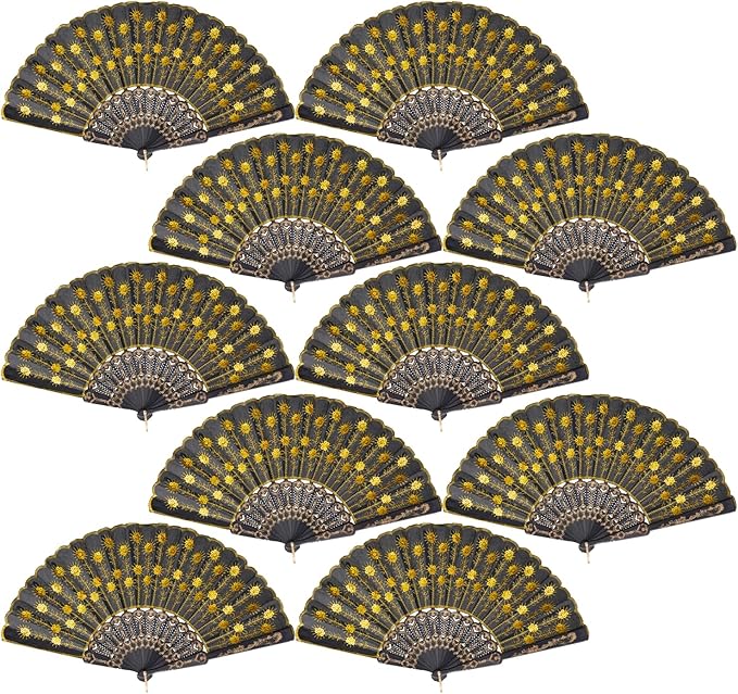 QIRMIZI 30 Pack Fabric Folding Handheld Fans, Perfect for Weddings, Parties, and Dancing,Yellow