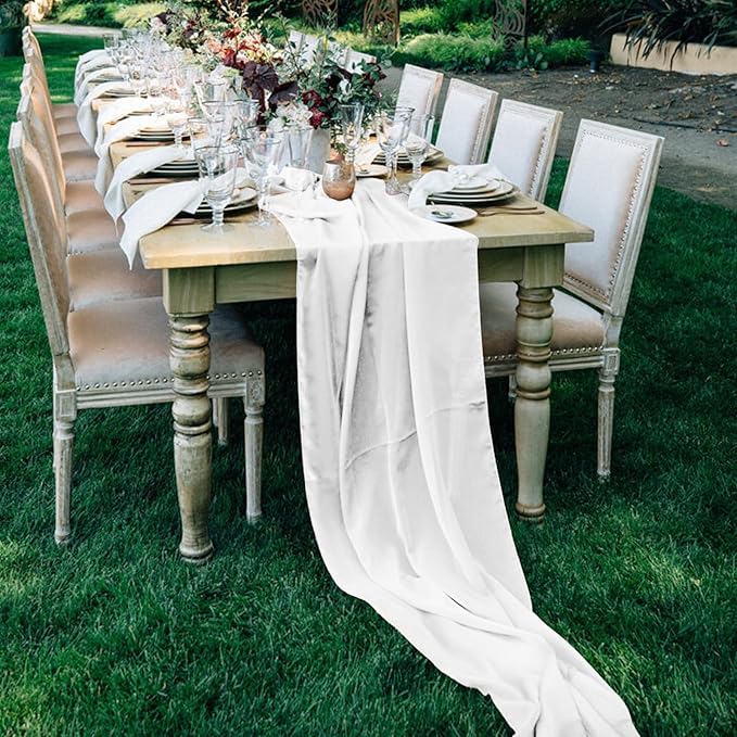 10 Pack 10ft Pure White Chiffon Table Runners Wedding Table Runner Sheer Romantic Tulle Table Runner for Christmas Wedding Bridal Tea Party Baby Shower Birthday Party Table Decorations(120 x 12 in)