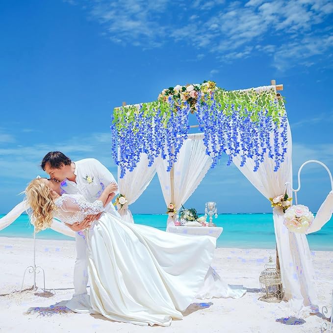 24 Pack Royal Blue Wisteria Hanging Flowers, 3.4 Ft Fake Hanging Flowers, Artificial Wisteria Garland Vines for Wedding Room Backdrop Outdoor Patio Garden Decoration