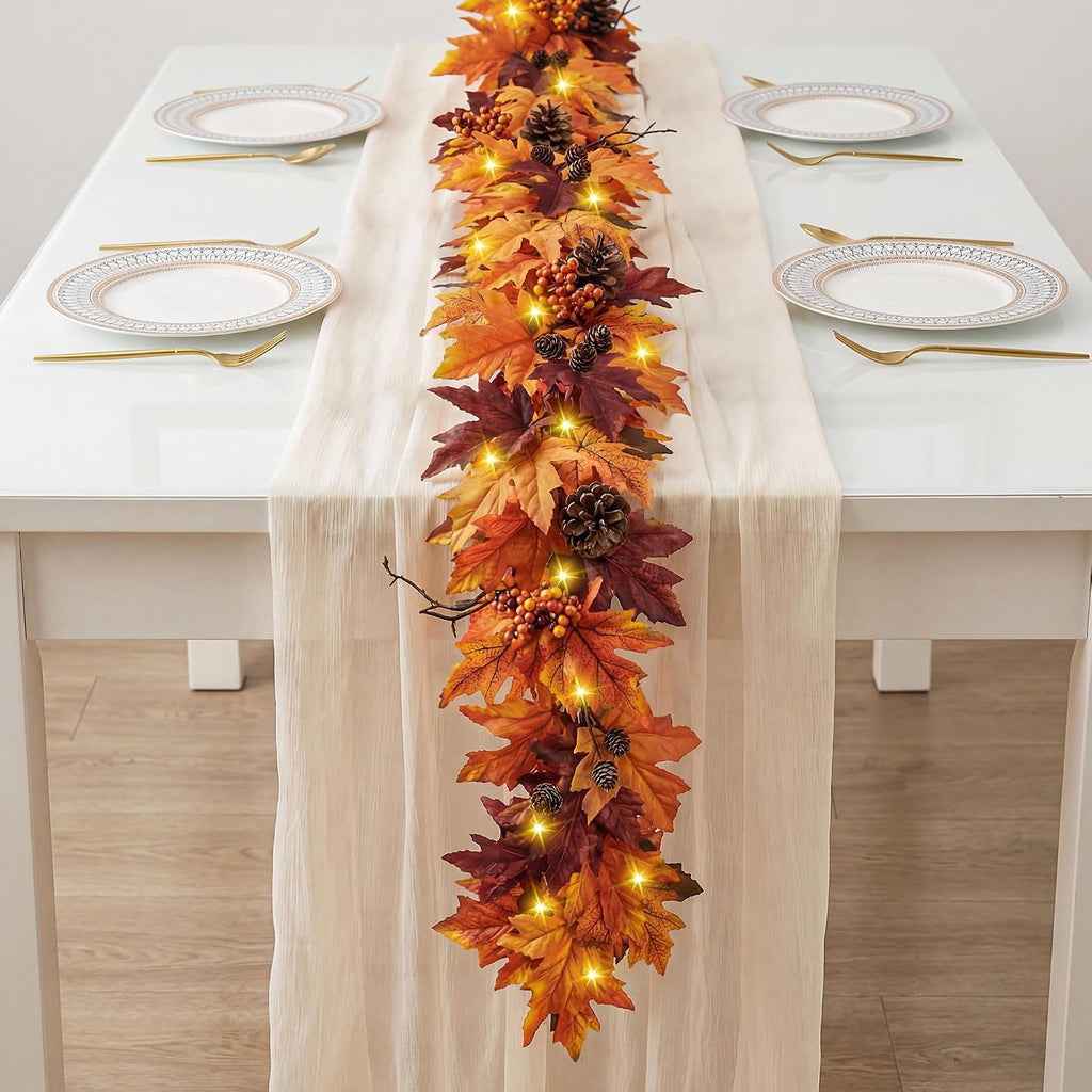 ghrdopy 6ft fall garland with 30 lights & on a desk or shelf