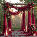 PARTISKY Wedding Arch Draping Fabric, 2 Panels Burgundy Sheer Backdrop Curtain Tulle Fabric Drapery for Arbor Wedding Archway Ceremony Party Ceiling Decor Backdrop