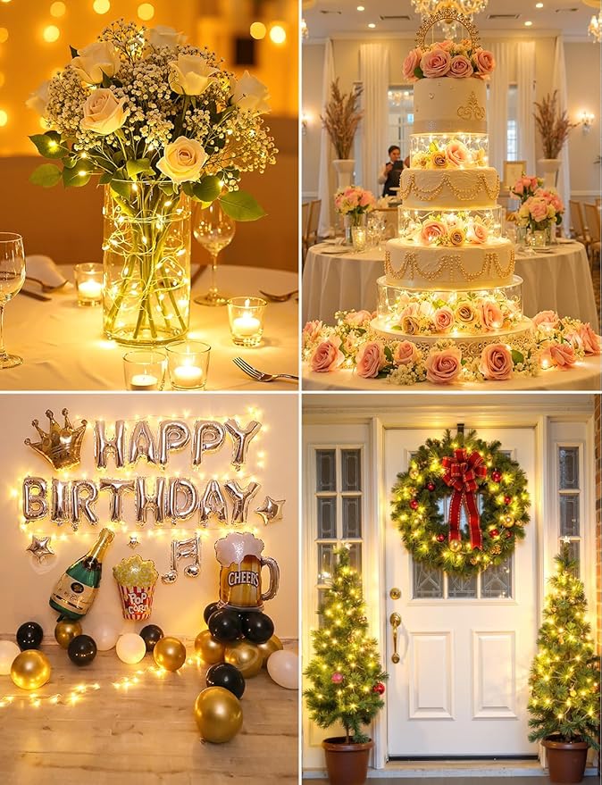 Brightown 14 Pack LED Fairy Lights Battery Operated String Lights, 7ft 20LED Waterproof Silver Wire String Lights, Firefly Starry Moon Lights for Mason Jars DIY Christmas Wedding Party Bedroom
