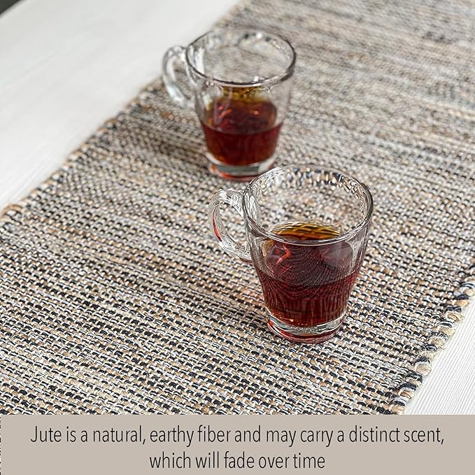 Chardin home Natural Jute Table Runner 13x72 Inch – Vintage Boho Rustic Table Decor – Handwoven Table Runner in Natural Jute and Grey – Farmhouse Dining or Console Table Accent