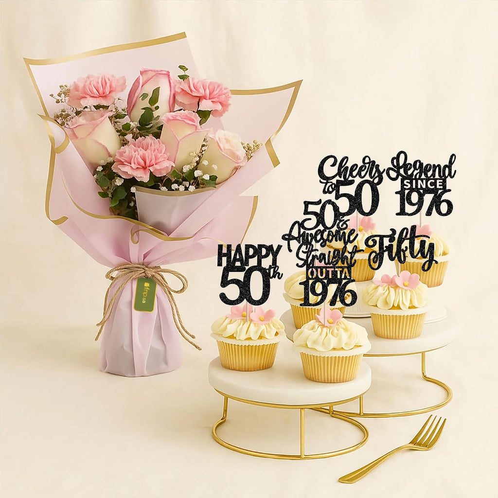 24PCS Black Happy 50th Birthday Cupcake Toppers Fifty Straight Outta 1976 Cupcake Picks Cheers to 50 Lengend Since 1976 Cake Decorations for 50th Birthday Anniversary Party Decorations Supplies
